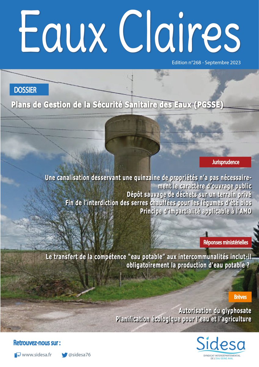 Découvrez la dernière édition du journal Eaux Claires 
#gestion #sécurité #eau #droit #PGSSE
sidesa.fr
