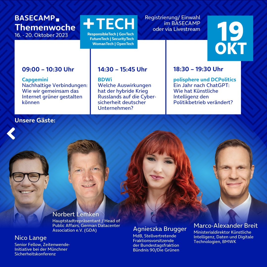 BASECAMP_digital (@basecamp_debate) on Twitter photo #KI in der Politik, Cybersecurity & nachhaltige Digitalisierung Tag 4 der Themenwoche mit <a href="/NorbertLemken/">Norbert Lemken</a>, <a href="/polisphere/">polisphere</a>, <a href="/breitseiten/">Marco-Alexander Breit</a>, @ilyasheckmann, <a href="/agnieszka_mdb/">Agnieszka Brugger</a>, <a href="/BDWi_ev/">BDWi.ev</a>, <a href="/nicolange_/">Nico Lange</a>, <a href="/CapgeminiDE/">Capgeminide</a>. Hier anmelden: basecamp.digital/themenwoche-20…
#BASECAMPThemenwoche #BASECAMPPlusTech #KI in der Politik, Cybersecurity & nachhaltige Digitalisierung Tag 4 der Themenwoche mit <a href="/NorbertLemken/">Norbert Lemken</a>, <a href="/polisphere/">polisphere</a>, <a href="/breitseiten/">Marco-Alexander Breit</a>, @ilyasheckmann, <a href="/agnieszka_mdb/">Agnieszka Brugger</a>, <a href="/BDWi_ev/">BDWi.ev</a>, <a href="/nicolange_/">Nico Lange</a>, <a href="/CapgeminiDE/">Capgeminide</a>. Hier anmelden: basecamp.digital/themenwoche-20…
#BASECAMPThemenwoche #BASECAMPPlusTech