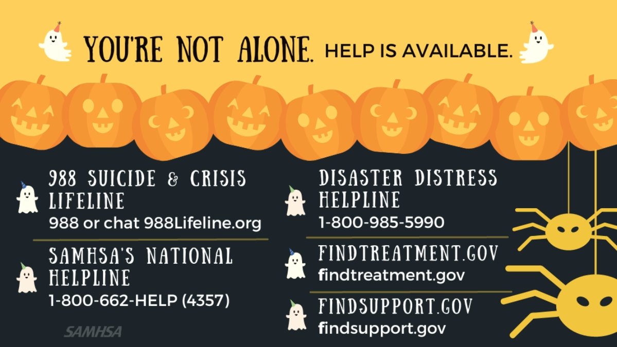 🙀 It's #FridayThe13th!  🎃 Just your luck, no matter what you're experiencing today or any day, if you need someone to lean on for confidential support, help is available.

👻 Help yourself &amp; share to help others: samhsa.gov/find-help