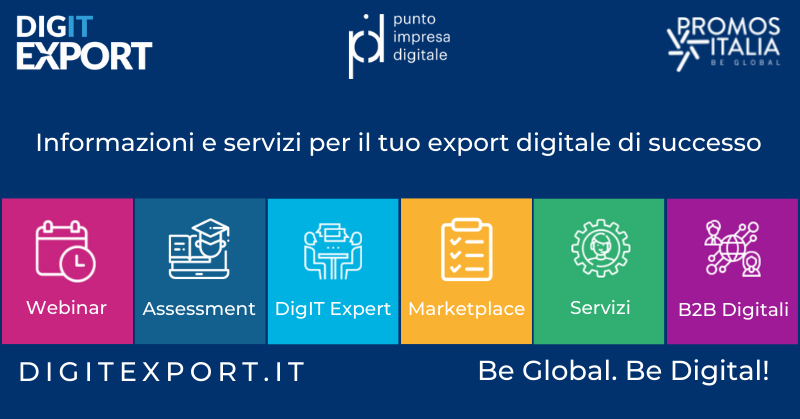 PromosItalia's tweet photo. Scopri DigIT Export, la piattaforma con informazioni e strumenti per fare #business sui #MercatiEsteri sfruttando le potenzialità della #digitalizzazione. 

🌐 https://t.co/WySzMjlBk9 

Be #Global. Be #Digital! https://t.co/KoK4OTjFDN