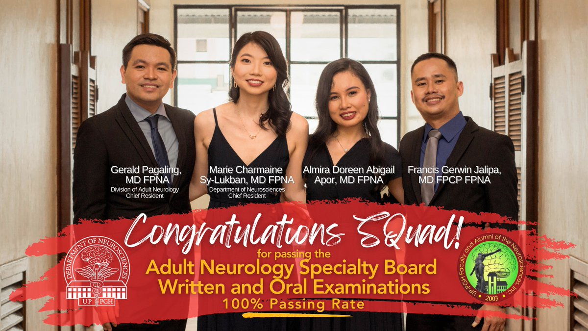 Congratulations to our new Fellows of the Philippine Neurological Association, Batch sQuad!

The Department of Neurosciences is proud of you. We wish you good luck as you continue the mission to save lives, one brain at a time!

#100percentpassingrate #tatakpghneuro
