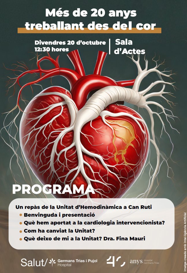 Dr Fina Mauri @mauritri has given her soul, knowledge and incountable hours to build a fantastic interventional team at @hgermanstrias & and to provide the best care possible to patients with 🫀 diseases. Come to celebrate & to recognize her dedication and passion to cardiology!