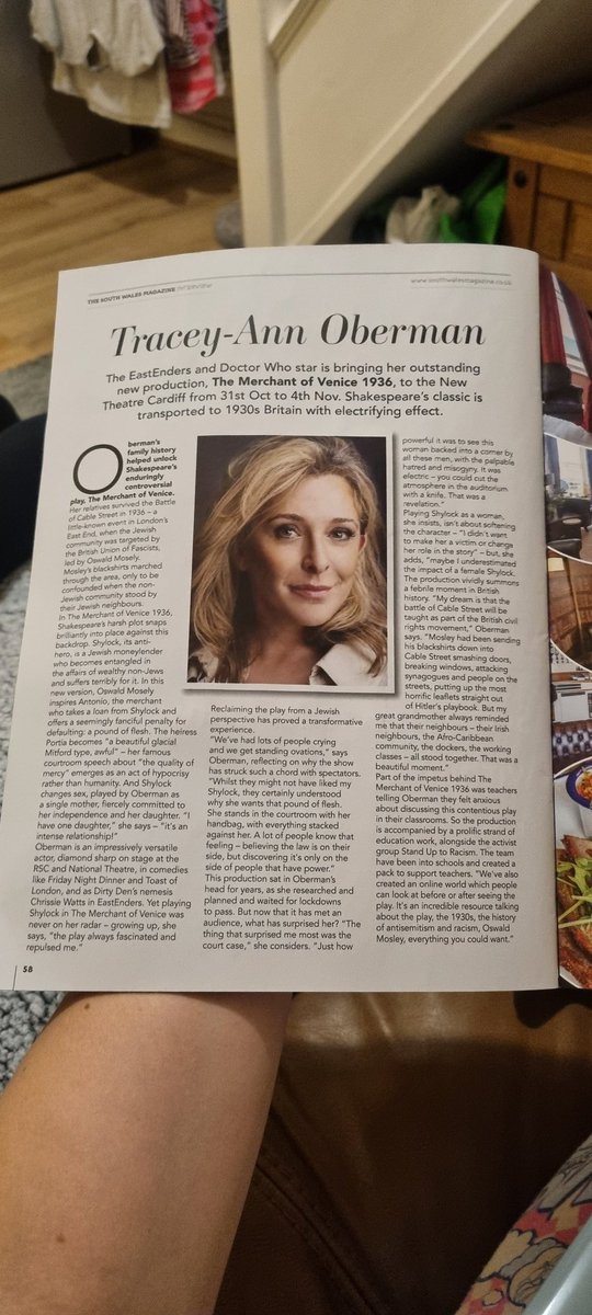 When you open a local magazine you picked up in town to see @TracyAnnO talking about her play #themerchantofvenice1936 & what a beautiful write up it is, even if they did misspell her name🤦‍♀️🥰 I hope to go & see this gem of a play, it's message is SO important right now 🇮🇱💙xxxx