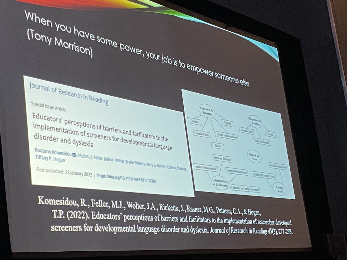 tiffany_peltier's tweet photo. Dr. @TiffanyPHogan presenting on the importance of researchers getting into schools to better understand how to implement effective practices.  

“If you’re doing a study in schools but aren’t listening to partners, it’s just GEOGRAPHY, not implementation science.” #dyslexiacon23 https://t.co/gQKrUN9TBO