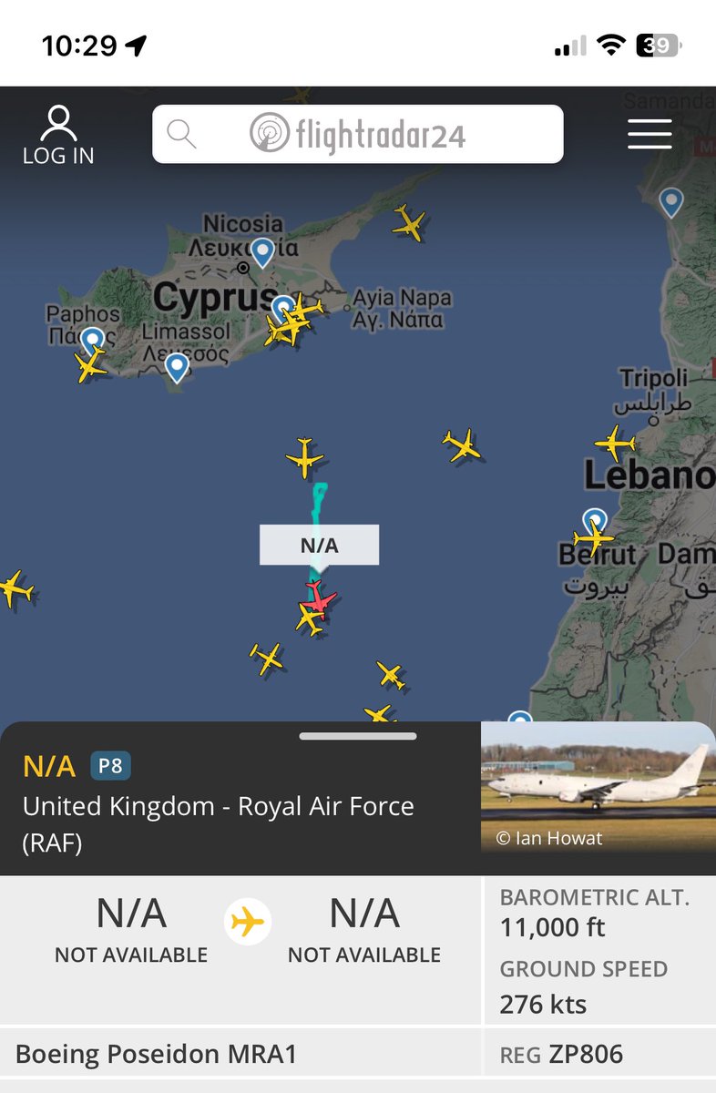 skaragiannis's tweet photo. In the East Mediterranean there are some planes that don’t have a “From” or “To” in their FlightRadar flight monitor
One of them belongs to the RAF
#Israel #Friday13 #NightAttack https://t.co/v6evSdmAOH