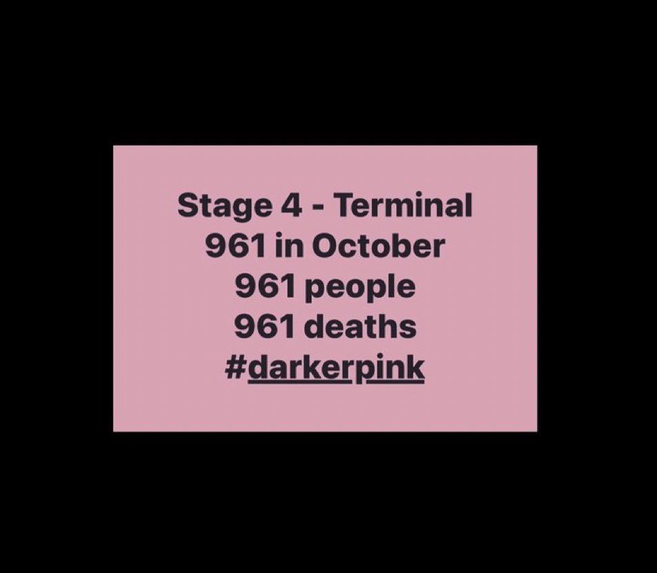Only 1 day in Breast Cancer Awareness month is dedicated to Secondary Breast Cancer.  Why? 
The charities find positivity raise more funds. There is nothing positive about Secondary Breast Cancer- 31 women in the UK die every day. #Stage4NeedsMore #DisappearingLives #DarkerPink