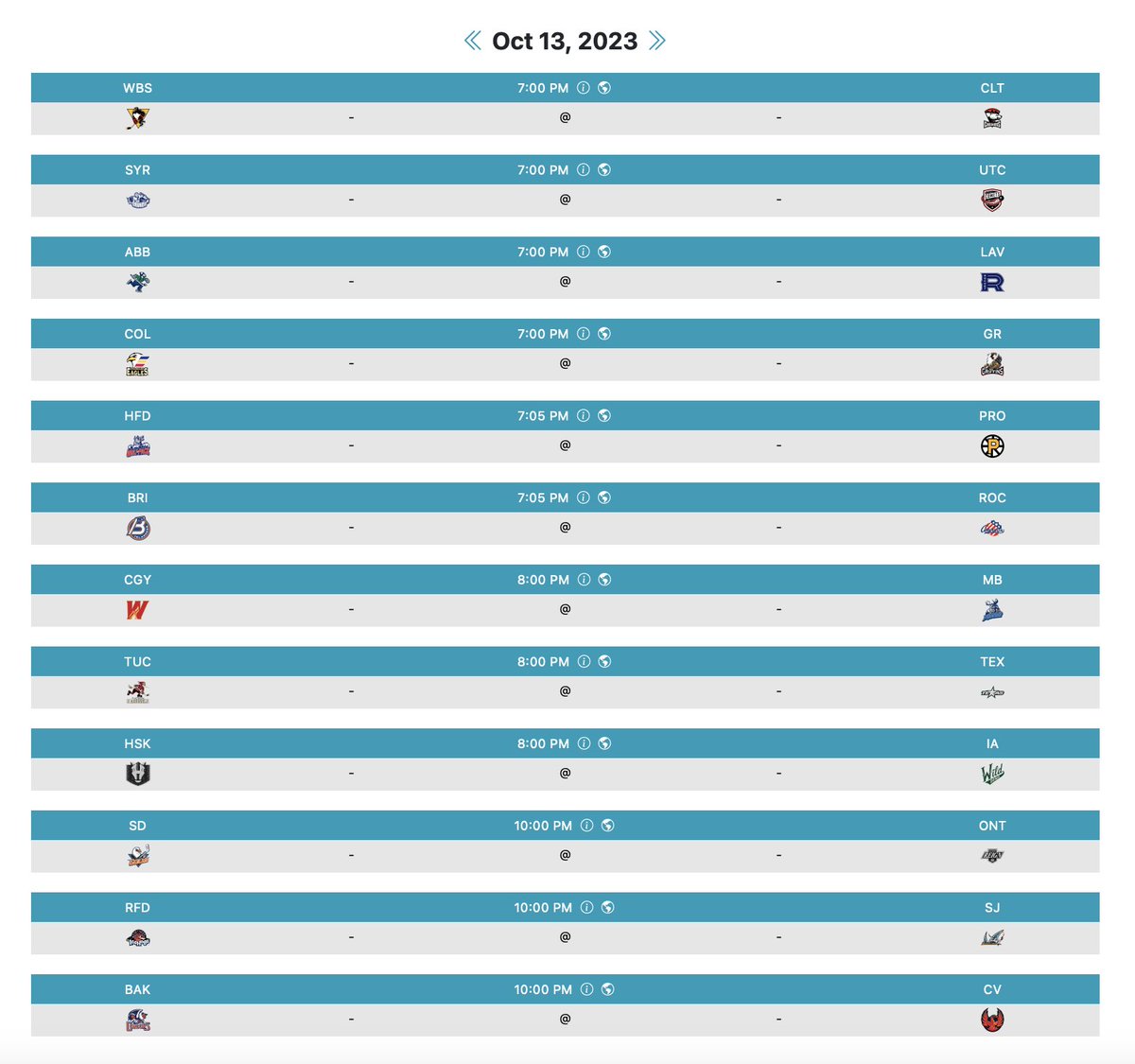 Opening night tonight with 12 games on deck. As with prior seasons games and stats will be updated nightly.

ahltracker.com