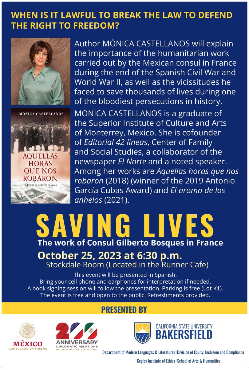 Everyone is welcome to this FREE event with FREE parking (Lot K1). 

#csub #ah #kie #monicacastellanos #history