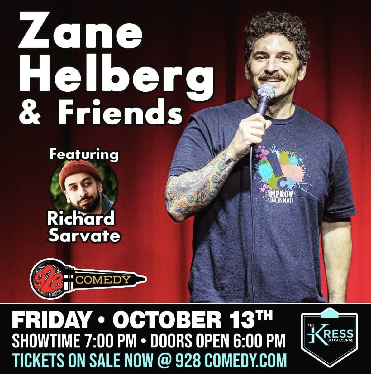 It’s Friday the 13th! Are you ready for a killer show? 🔪 

Join us tonight as the hilarious Zane Helberg headlines this killer comedy show along with Richard The Comedian! Get here early because you don’t want to miss Aarion Lynch! Tickets available at 928comedy.com