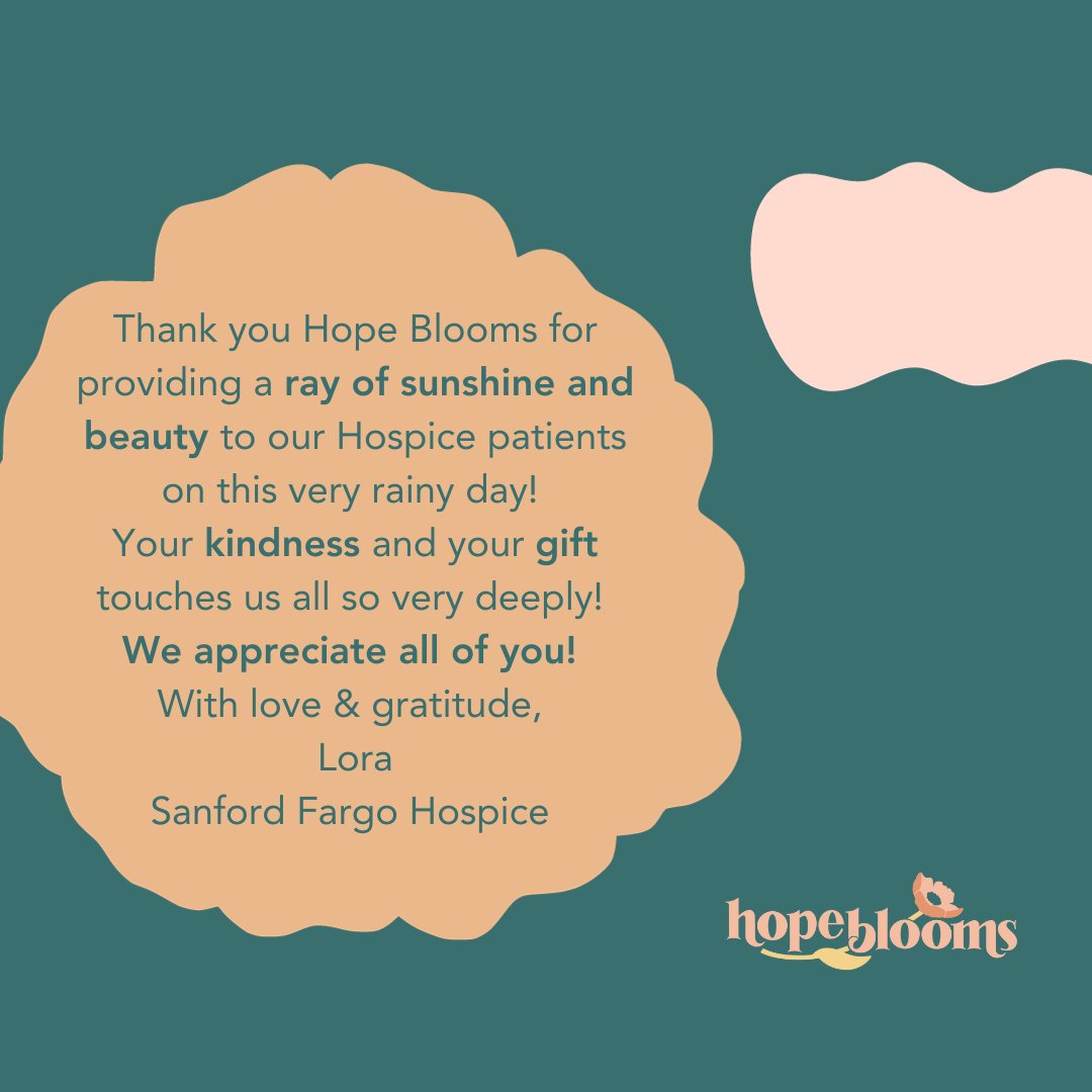 We are grateful to partner with Sanford Fargo Hospice - Sanford Health to bring these reminders of beauty to patients at the Hospice House. 🤍

#hopeblooms #hopebloomsnd #spreadbeauty #spreadjoy #spreadkindness