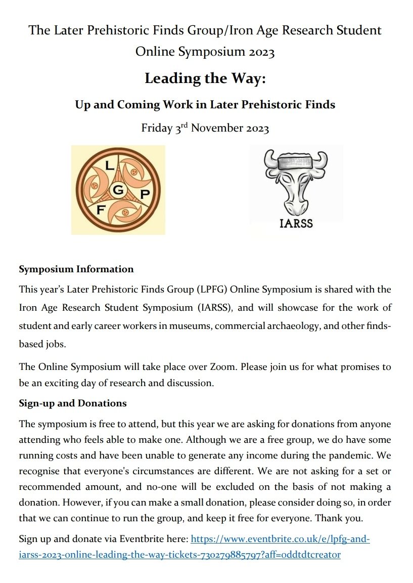 <a href="/PrehistSociety/">Prehistoric Society</a> Our online Conference shared with IARS is in 3 weeks! Book here now - eventbrite.co.uk/e/lpfg-and-
iarss-2023-online-leading-the-way-tickets-730279885797?aff=oddtdtcreator