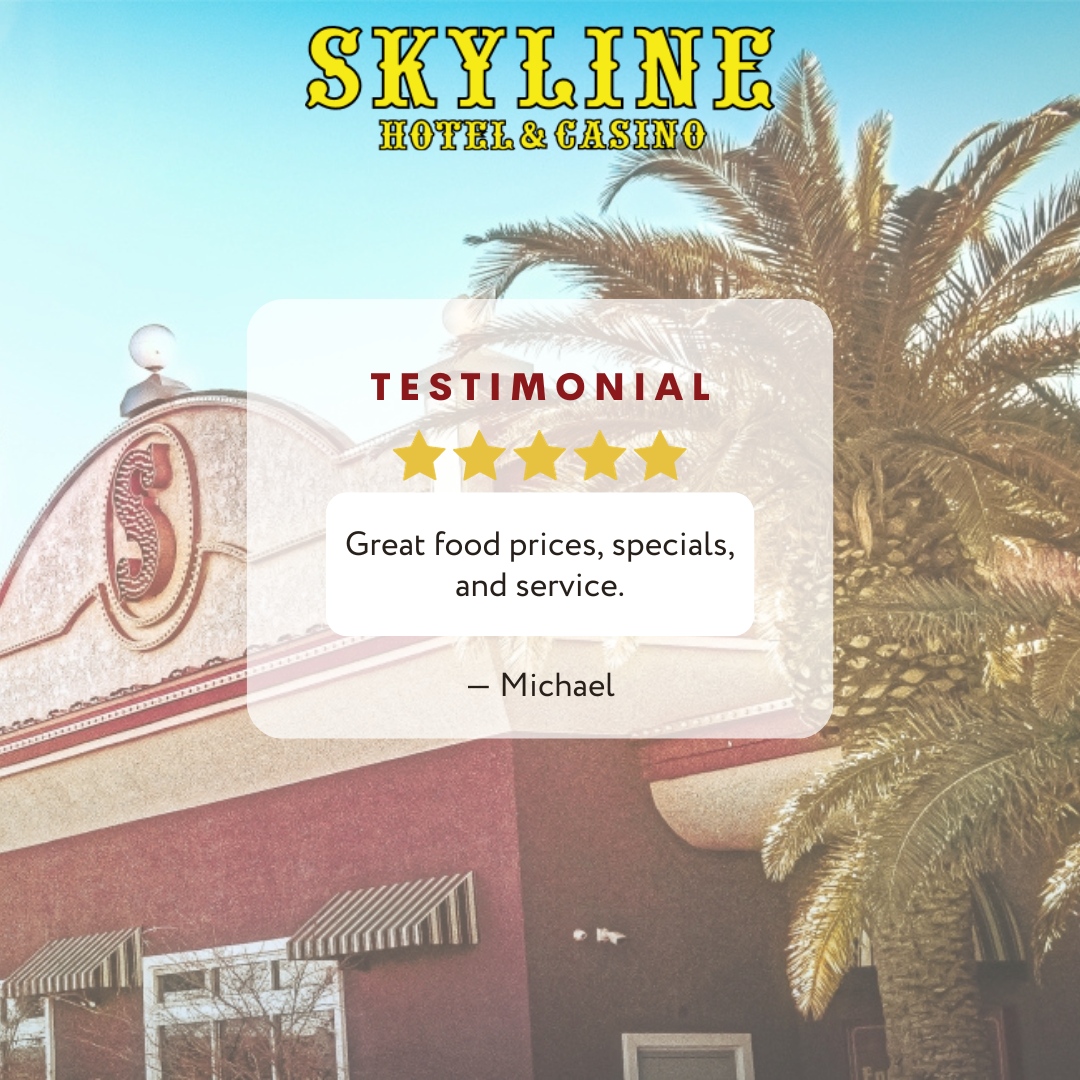 Thanks for the review, Michael! We're glad we could provide you with so many great things during your stay 🙌🏼

#SkylineHotelandCasino #Review #Testimonial #FiveStarReview #Hotel #Casino #Nevada #NevadaTravel #Vintage #VintageVegas #ModernAmenities #Henderson #LasVegas #Resort