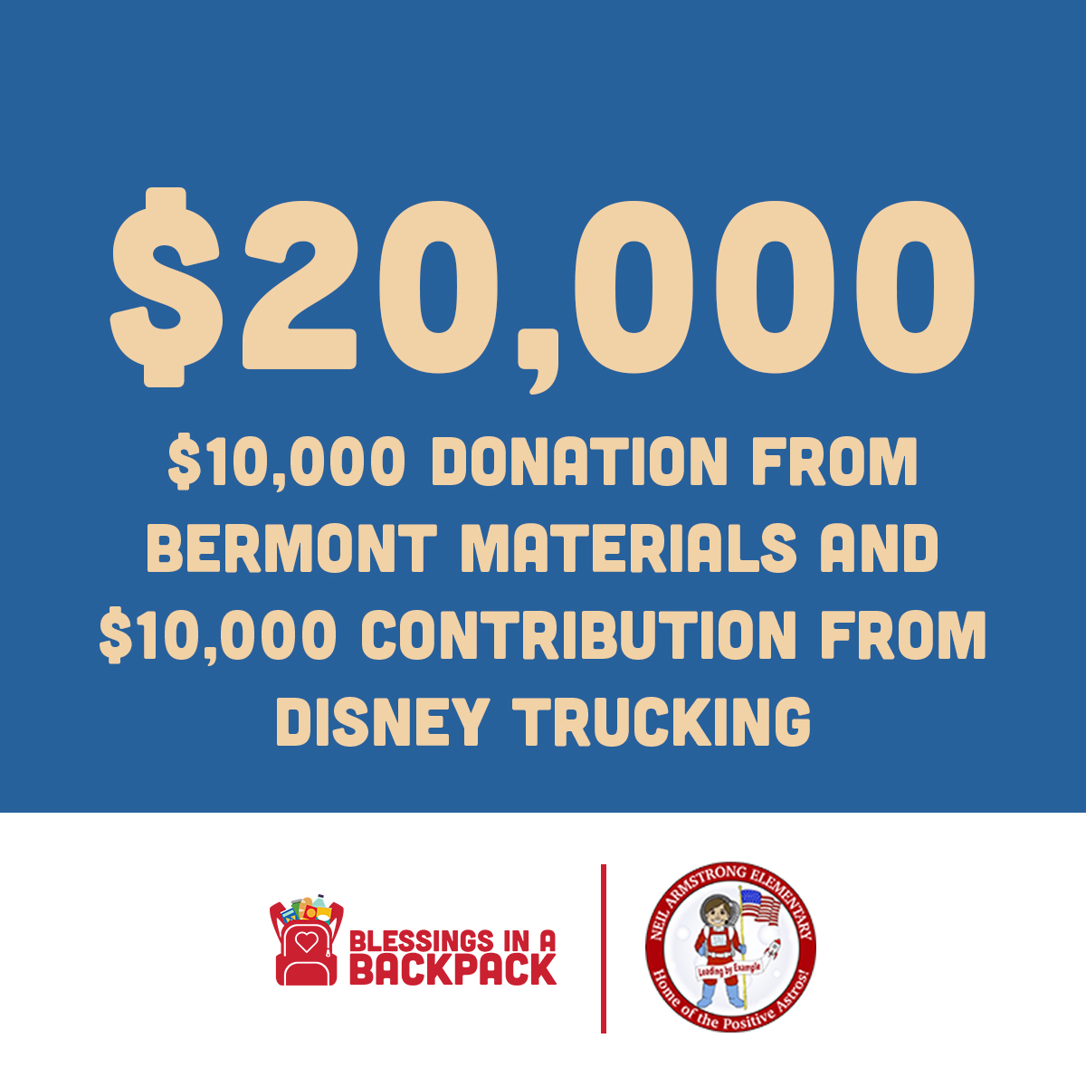 Huge thanks to our school investors who make our mission possible! 🌟

✨Suncoast Credit Union Foundation 
✨O'Donnell Landscaping
✨Bermont Materials
✨Disney Trucking

Thank you for making a difference! 🎒🍎

#ChildhoodHunger #ThankYou