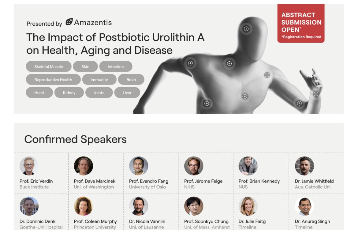 JuFaitg's tweet photo. Amazing Scientists gather around Urolithin A for the first time!! @EricVerdin @TheFangGroupUiO @FeigeLab @jwhitfie @DomDenkMD @ctmurphy1 @vannini_lab @BKennedy_aging @asingh04 

Now open for registration and abstract submission
https://t.co/UlpddTwgOf https://t.co/JBTL7xBviu