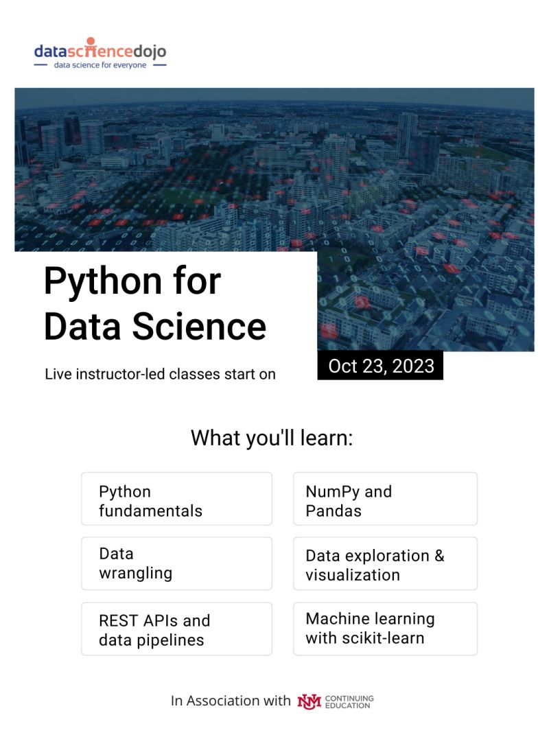 Python for DataScience! #AI #MachineLearning #DeepLearning #DataScience #Python #Coding #100DaysOfCode @DataScienceDojo datasciencedojo.com/python-for-dat… @SpirosMargaris @CurieuxExplorer @PawlowskiMario @mvollmer1 @gvalan @ipfconline1 @LaurentAlaus @Shi4Tech @Fisher85M @kalydeoo…