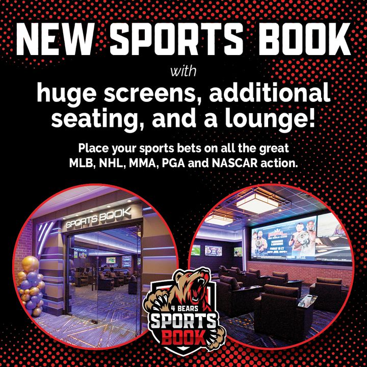 Score a touchdown with your football party! 🏈 We've got the perfect spot for you – the remodeled 4 Bears Sports Book! Enjoy self-serve kiosks, comfortable seating and lots of flat-screen TVs. 🤩 Learn more: bit.ly/3igcBgx