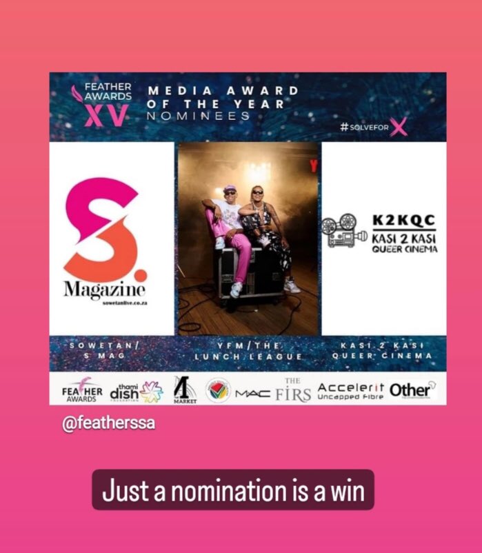 K2KQC's tweet photo. Congratulations to team @K2KQC for a nomination @featherawards 

Sweden will Smith #Gazagenocide Bafana Bafana #118Million #EFFPodcast #FRAvRSA #SkeemSaam https://t.co/Oxd0xlF7j6