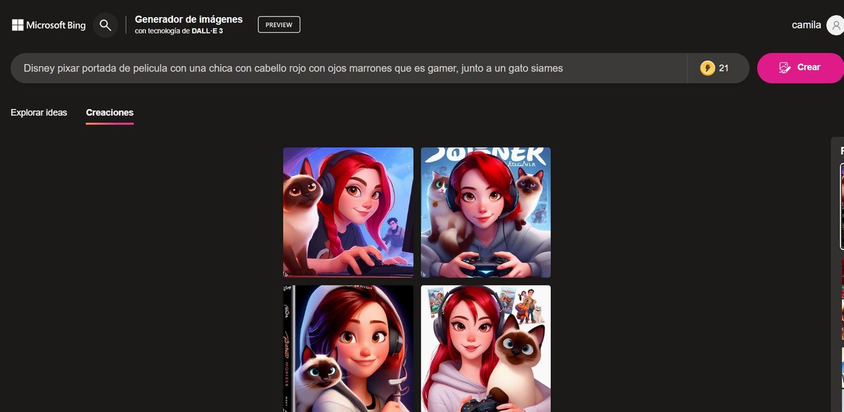 Milaguerrerox's tweet photo. ✨ Como hacer imágenes al estilo de Disney Pixar con la ia.✨

- Entren al link o buscar bing image creator https://t.co/D5ucgGQQCo
 
-Entran a sus cuentas y van donde dice creaciones  

 -Ponen Disney pixar portada de película + describir  bien lo que quieren 
#PixarAIChallenge https://t.co/stLBa9I5g4