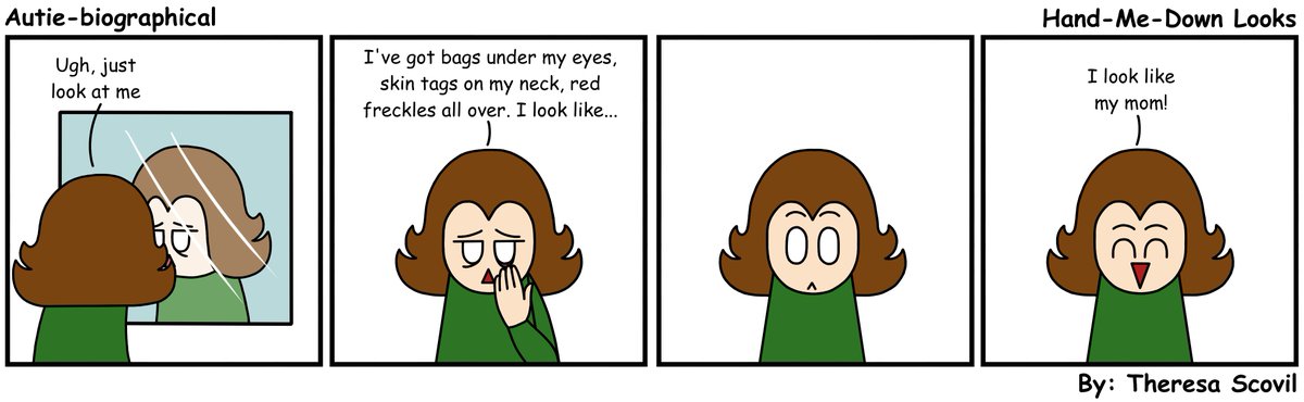 Teesy738's tweet image. Sometimes I look in the mirror and see someone ugly. Then I remember how beautiful my mom is, and how much I look like her, which helps me realize that I&apos;m not ugly at all!

#AutieBiographical
#SliceOfLife
#SelfImage