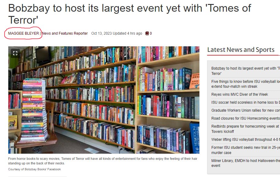 Big #Kudos to <a href="/ISUSOC/">School of Com at ISU</a> Com165 student <a href="/165_BleyerMagz/">165_BleyerMaggee</a> for a first byline as a reporter at <a href="/The_Vidette/">The Vidette</a> -- hope it's the first of many, many more.