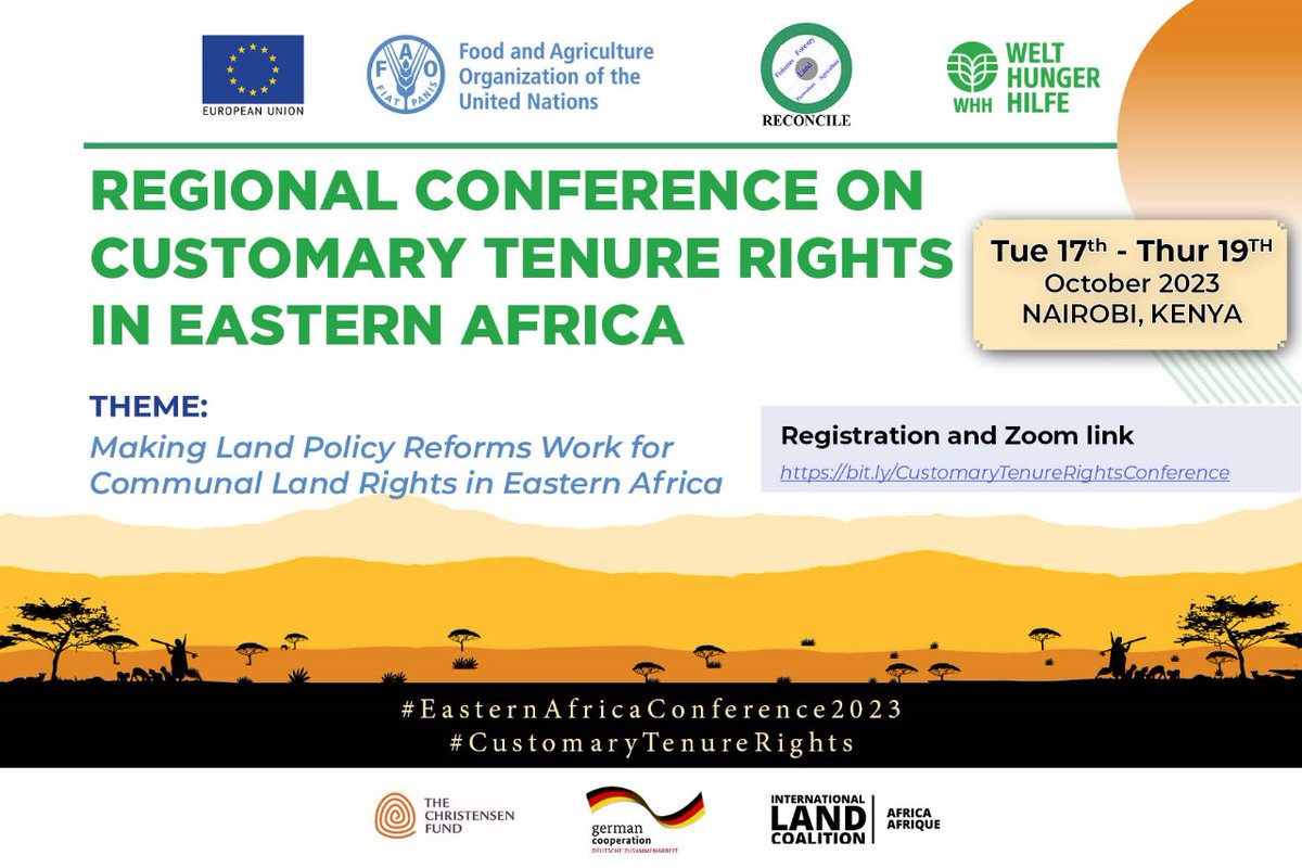 RECONCILE along with other partners will host the High-Level Forum on Customary Tenure Rights in Eastern Africa, starting on the 17th-19th Oct. Register for online participation via link bit.ly/CustomaryTenur…  #CustomaryTenureRights <a href="/ILCAfrique/">ILCAfrica</a> <a href="/Welthungerhilfe/">Welthungerhilfe (WHH)</a> <a href="/FAOKenya/">FAO in Kenya</a>