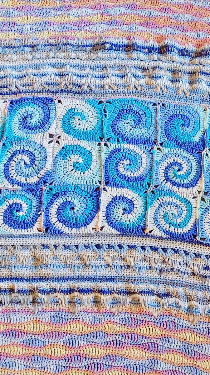 donutkillme's tweet photo. Slow news day, sorry. It’s my microblog and im posting crochet/crafty projects when i need it

(for my son, chose 3 patterns that felt like ocean/beach/sky; 
for our schizophrenic neighbor who talked about being a band roadie and might have put me in his will) https://t.co/fEkjIFtnun