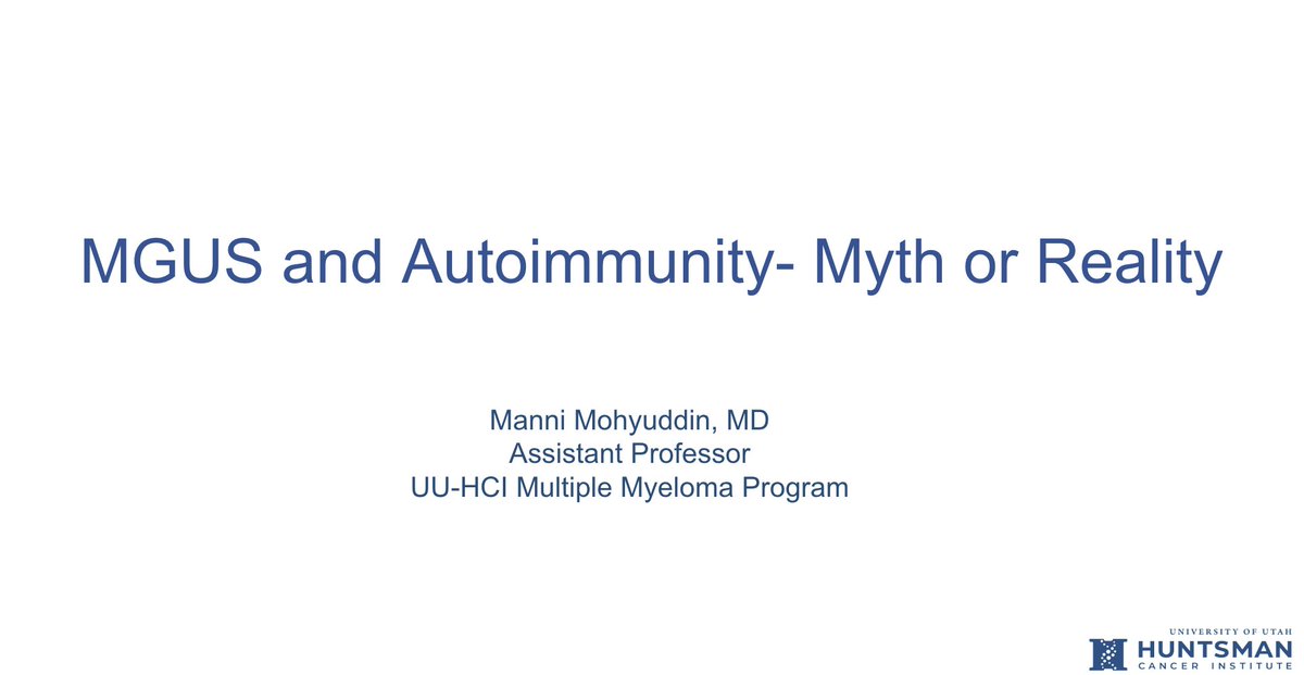 Here are my slides on a talk I gave on why there is no association between most auto-immune diseases and MGUS.

And why previous studies were flawed/claimed erroneous associations.

All credit to the amazing <a href="/iStopMM/">iStopMM</a> for this.

tinyurl.com/ky9smm3e

<a href="/SarahSchaferMD/">Sarah Schafer MD MPH</a> 

#mmsm