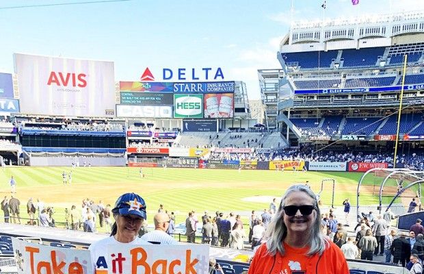 buzzmagazines's tweet photo. The Astros are heading into their 7th straight ALCS! Game 1 vs. Rangers is Sunday, 7:15 p.m., at Minute Maid. In honor of the postseason, we're taking a look back at this 2019 story featuring an Astros superfan aka @astros_signlady. Go 'Stros! #Ready2Reign https://t.co/dZ7xTml95d https://t.co/kJz13ENKoV