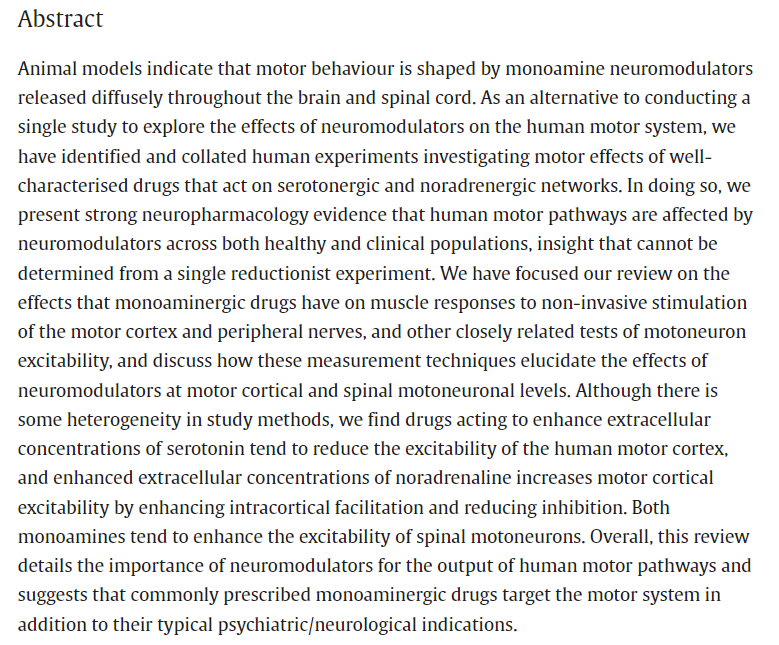 Ricardo Mesquita (@ricardonomesqui) on Twitter photo Serotonergic and noradrenergic contributions to motor cortical and spinal motoneuronal excitability in humans
New review by <a href="/j_thorstensen/">Jacob Thorstensen</a> <a href="/TylerHendo7/">Tyler Henderson</a> <a href="/JustinKavanagh5/">Justin Kavanagh</a> who have been conducting very interesting pharmacological studies in humans
sciencedirect.com/science/articl… Serotonergic and noradrenergic contributions to motor cortical and spinal motoneuronal excitability in humans
New review by <a href="/j_thorstensen/">Jacob Thorstensen</a> <a href="/TylerHendo7/">Tyler Henderson</a> <a href="/JustinKavanagh5/">Justin Kavanagh</a> who have been conducting very interesting pharmacological studies in humans
sciencedirect.com/science/articl…