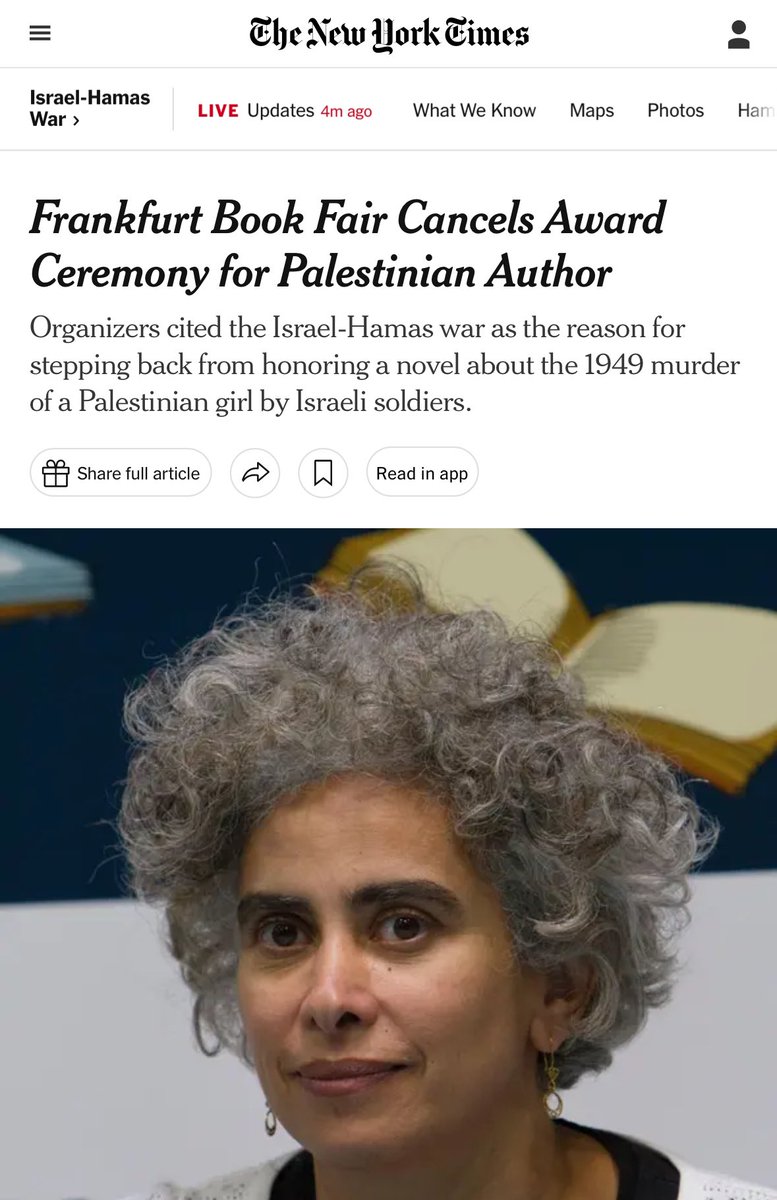 You literally can’t make this up. They no longer want to honour Adania Shibli for her award winning novel A Minor Matter because *checks notes* it focuses on the murder of a Palestinian girl by Israeli soldiers. It’s almost like there’s a connection…