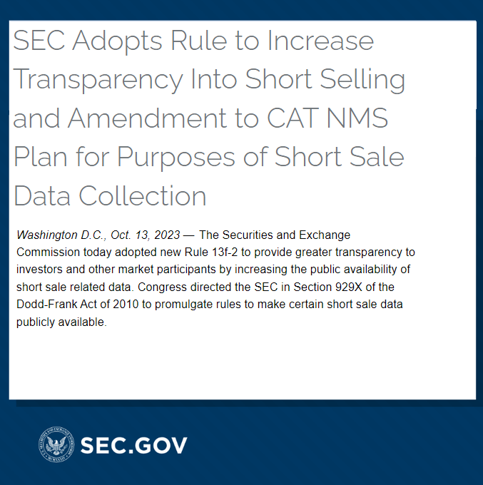 Financialnewswk's tweet image. SEC adopts new Rule 13f-2 to provide greater transparency to investors and other market participants by increasing the public availability of short sale related data sec.gov/news/press-rel… #SEC #shortsale #RegNMS #NMS