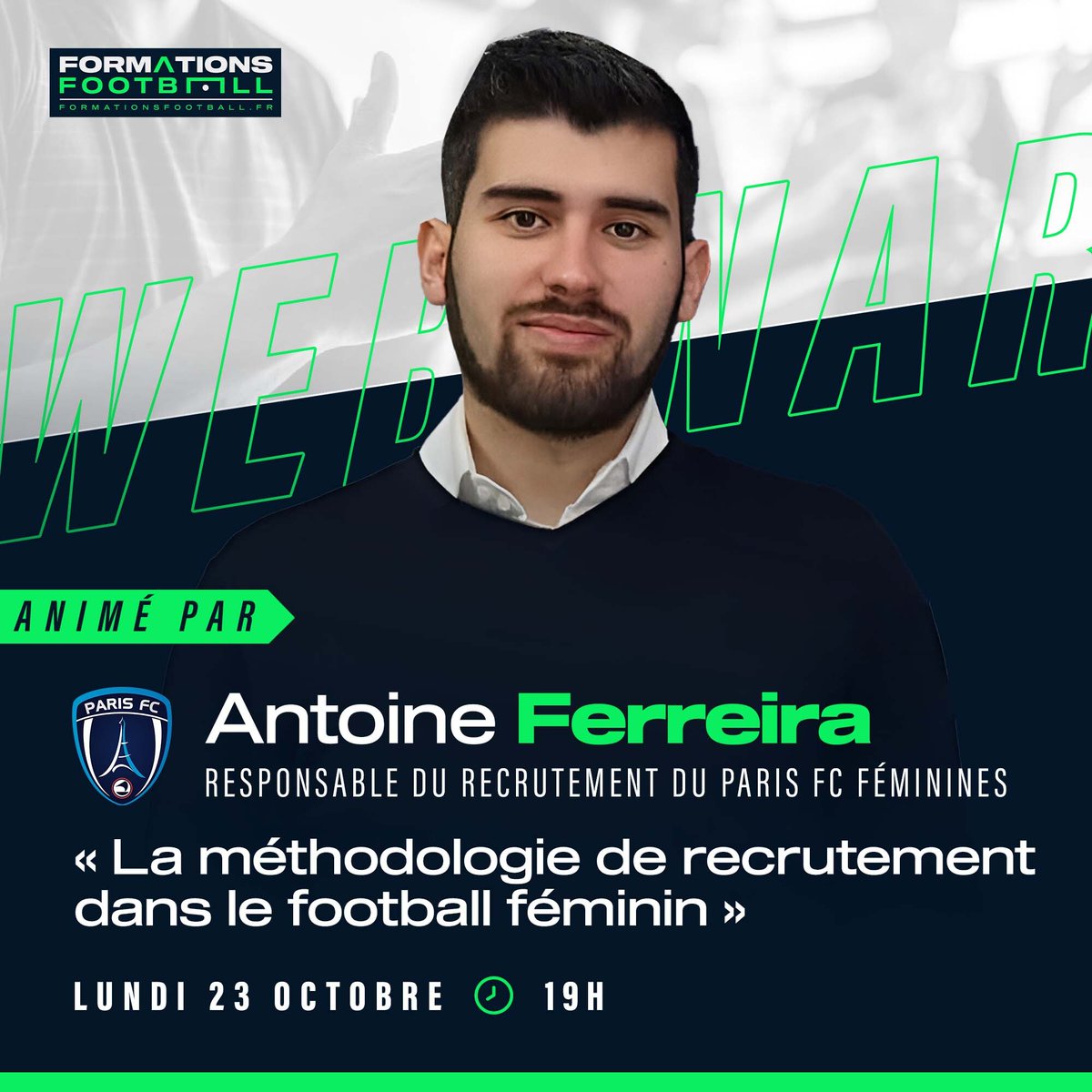formafootball's tweet photo. 🎙 Webinar avec Antoine Ferreira
🌐 Une conférence en ligne exclusive le lundi 23 octobre à 19h
🆙 Vous voulez monter en compétences ?
➡️ Inscrivez-vous vite : https://t.co/igtJIBXHIK
#football #recrutement #scouting #analysevideo #webinar #conférence https://t.co/sOsrTSrf4R
