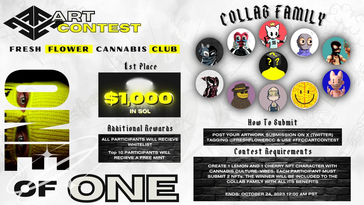 ForeverFreshCC's tweet photo. Gm and Happy Friday ❤️‍🔥

FFCC Art Contest is LIVE! 

Create two One of One’s of a Lemon and Cherry character NFT with cannabis vibes!

Free your creative mind ✍️🧠

Ends October 24th 12am PST

Details and inspiration below 👇 https://t.co/T1h476CQiv