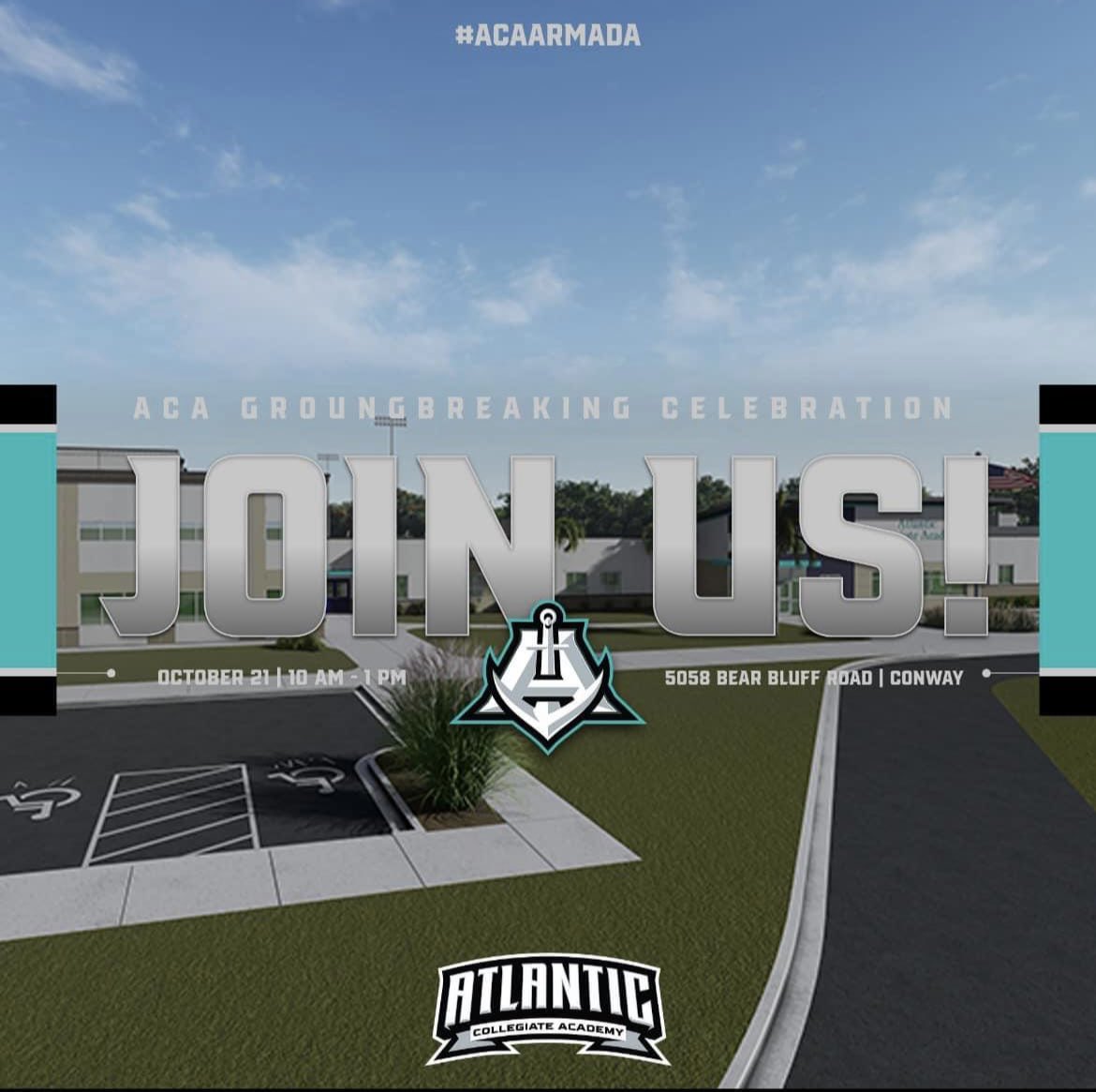 William Payne (@tweetsbycoachp) on Twitter photo Excited to announce we will be BREAKING GROUND on our Atlantic Collegiate Academy (<a href="/Atlantic_Armada/">Atlantic Collegiate Academy</a>) campus on 10/21! From 10a-1p! We will have free food, games, a local radio station, & more.
If you are in the Myrtle Beach area, come out and celebrate this milestone with us! Excited to announce we will be BREAKING GROUND on our Atlantic Collegiate Academy (<a href="/Atlantic_Armada/">Atlantic Collegiate Academy</a>) campus on 10/21! From 10a-1p! We will have free food, games, a local radio station, & more.
If you are in the Myrtle Beach area, come out and celebrate this milestone with us!