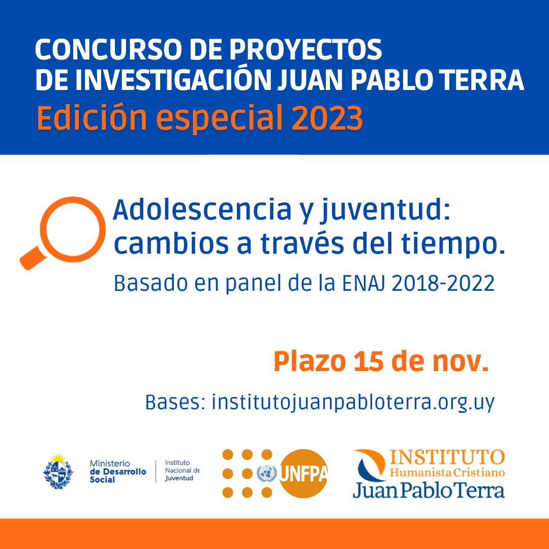 📣Está abierta una edición especial del Concurso Juan Pablo Terra con el apoyo de <a href="/UNFPAuruguay/">UNFPAUruguay</a>, que premiará a dos proyectos seleccionados con $120.000 para su investigación <a href="/inju_uy/">INJU Uruguay</a> Lee las bases aquí 👇bit.ly/IJPT_EdEspecial