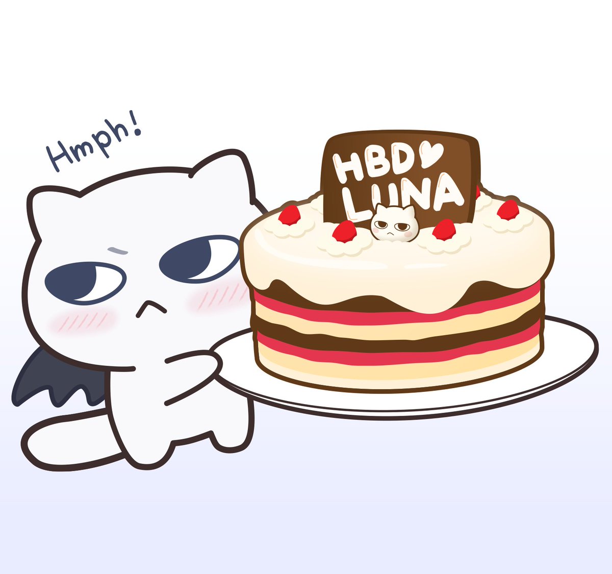 cake food cat no humans blush happy birthday :<  illustration images