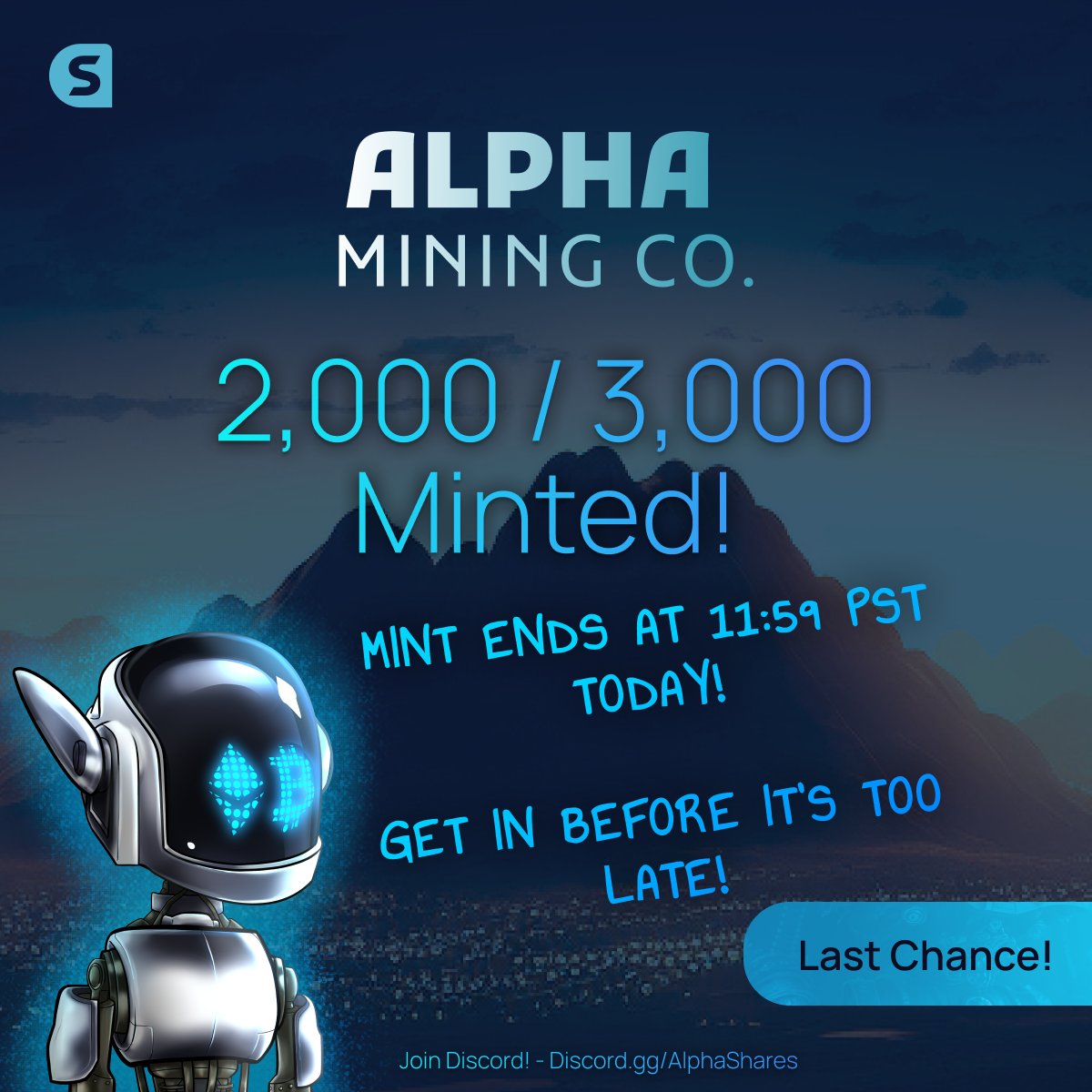 🚀2,000 / 3,000 Minted!🚀

We're now 66% minted – that's 2,000 out of 3,000 AMC NFTs in the hands of our awesome community. If you've been thinking about getting one, act now! Only 1,000 NFTs remain at the special price of $250. But hurry, the offer closes tonight at 11:59pm PST.