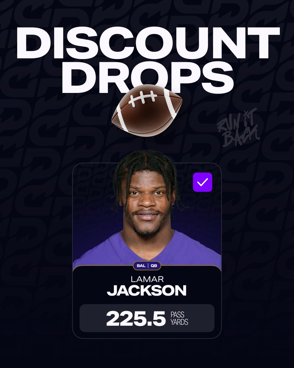 PrizePicks's tweet image. WE BACK 😈

For every 1,000 likes this post gets, we will discount Lamar Jackson's Passing Yards by 4 🤫

Runs from 3:30 - 4:30 p.m. ET ⏳