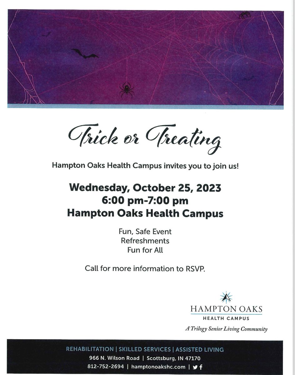 Join us for safe and fun Trick or Treating!  Our residents and staff look forward to seeing you.