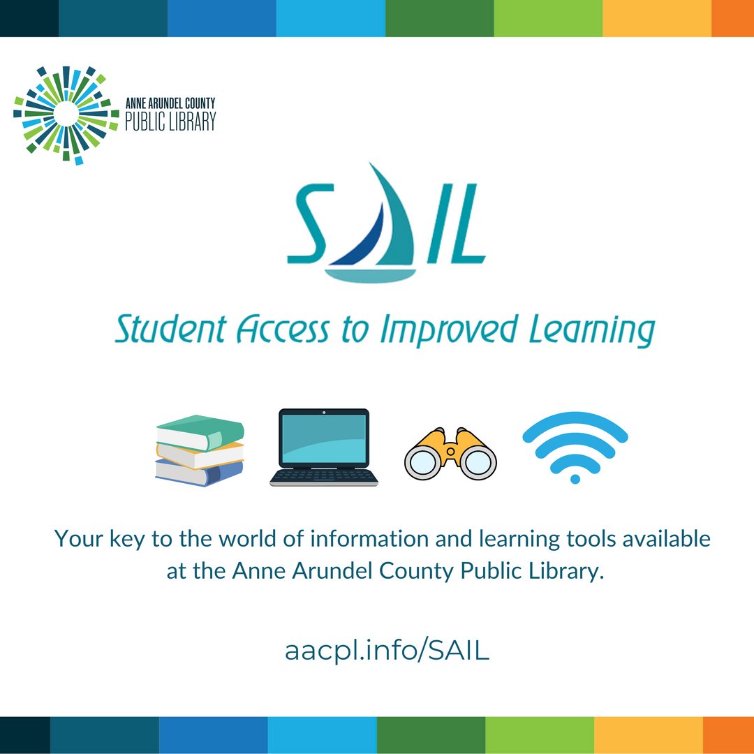 DID YOU KNOW? All Anne Arundel County Public School (AACPS) students have library accounts with access to books, digital collections, databases and more through our #SAIL program. 

Learn more at aacpl.info/SAIL