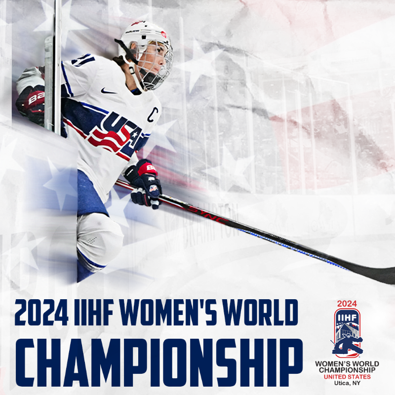 usahockey's tweet photo. The city of Utica, N.Y. &amp; USA Hockey gathered today for a formal press conference to introduce the 2024 IIHF Women’s World Championship.

With the top women’s hockey players from 10 nations competing, organizers have big plans for a great tournament &amp; off the ice! #WomensWorlds