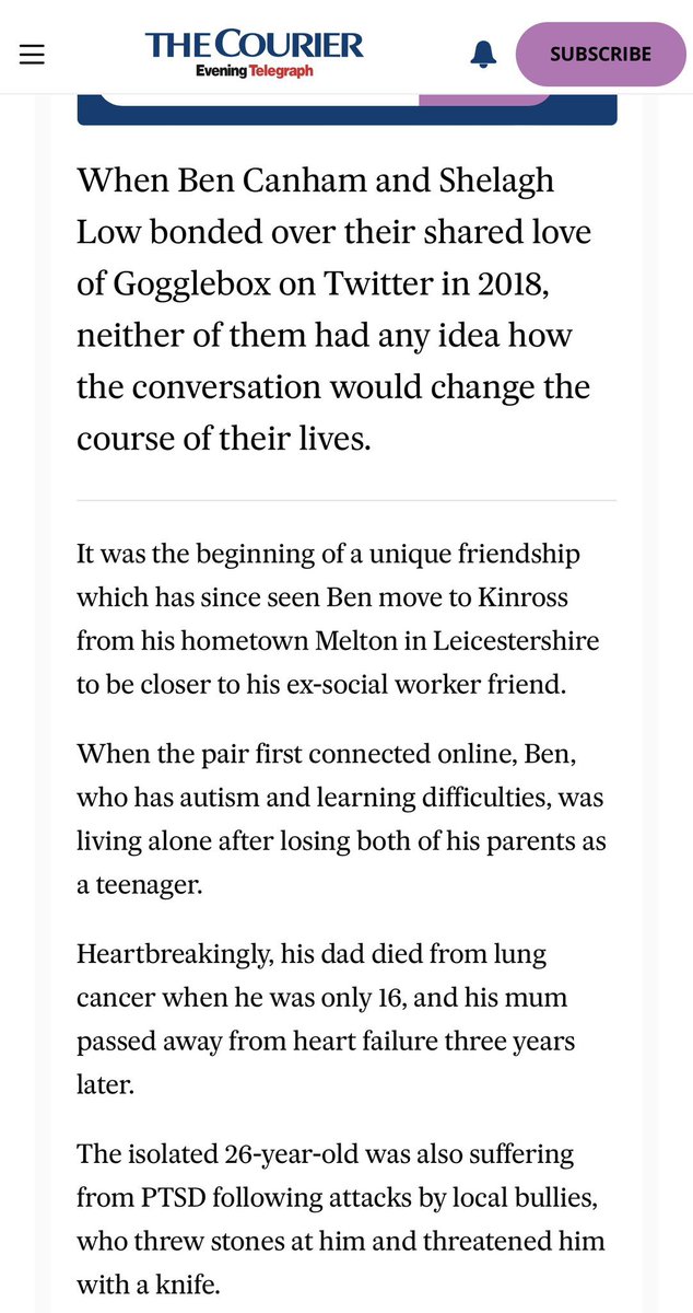 I would like to share my story which was
in the Courier today. I talk about how I met
my lovely friend <a href="/Shelaghl/">Shelagh Low</a> and how a
social media post shared by June Bernicoff
star of #Gogglebox who sadly is no longer
with us brought Shelagh and I together.