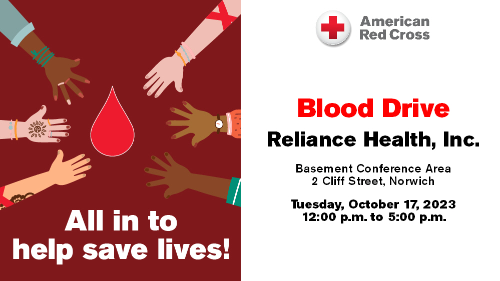 Reliance_Health's tweet photo. Please consider donating blood this Tuesday in Downtown Norwich. There is a significant national shortage and every drop helps. We thank you in advance! https://t.co/Vg3EbHvNoO