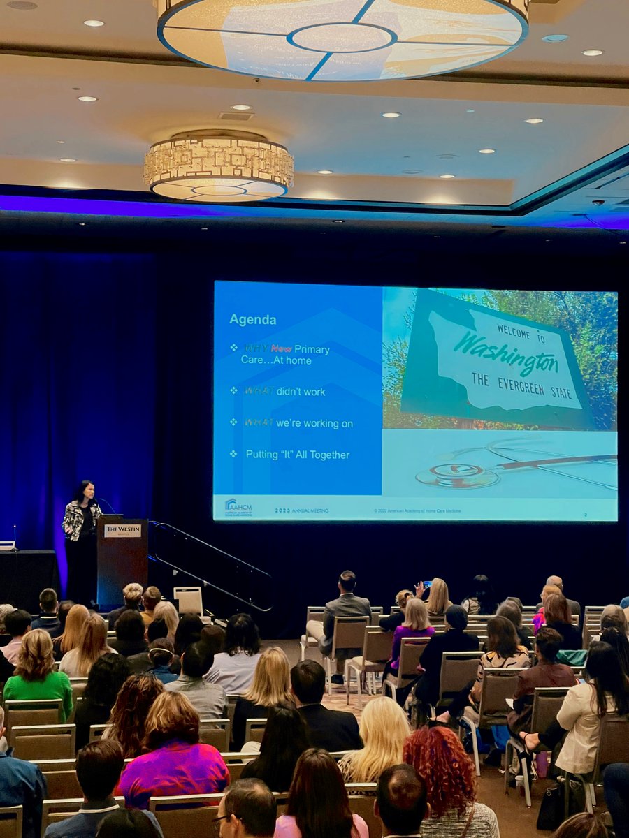 And we're off! After a packed day of pre-cons yesterday, AAHCM President, Pippa Shulman, officially kicked off the 2023 Annual Meeting and introduced our keynote speaker, Imelda Dacones. #AAHCM2023 #homecaremedicine #seattle2023