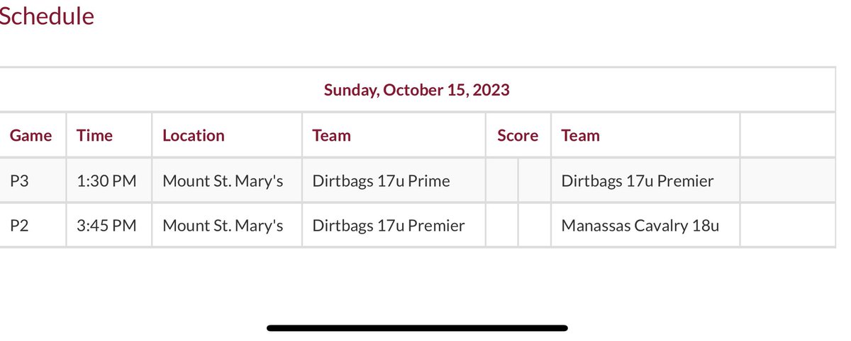 Updated schedule for <a href="/IMPACTBASEBALL_/">Impact Baseball</a> at <a href="/Mount_BSB/">Mount St. Mary's Baseball</a> 🏴‍☠️☠️

G1- <a href="/IzaiahMatt18/">Izaiah Matthews</a> / <a href="/jaxmoyer10/">Jackson Moyer</a> / <a href="/EHotchkiss42/">Ethan Hotchkiss</a> 
G2- <a href="/jthomas_2025/">Josh Thomas</a> / <a href="/GrasonShifflett/">grason shifflett</a> /<a href="/AJCzajk/">AJ Czajkowski</a> 

<a href="/_thedirtbags/">Dirtbags Baseball</a> <a href="/coachcoop05/">mike cooper</a>
