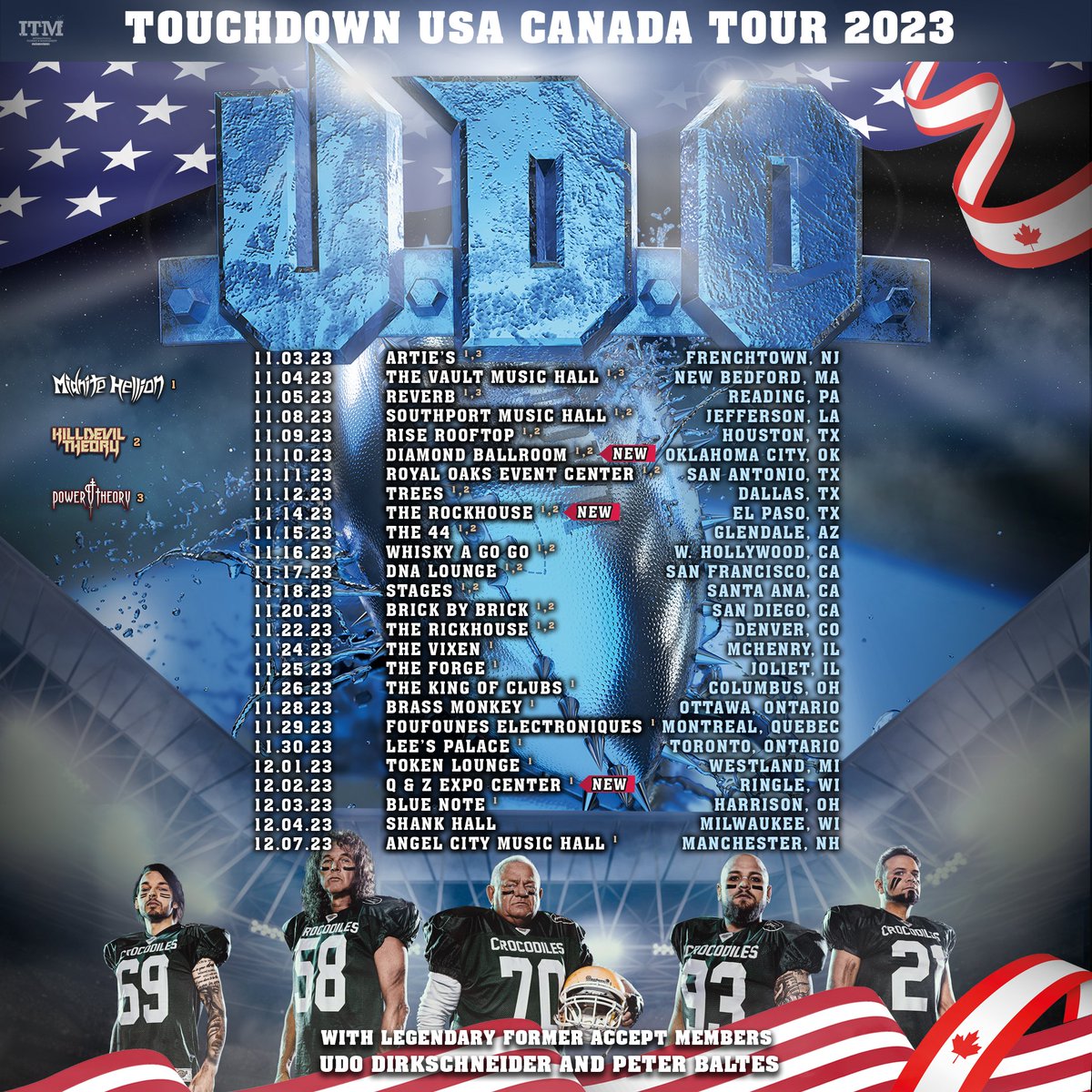U.D.O. has scored a Touchdown with their latest release, and we are ready to hike the ball to them every night. Get ready for a massive Power Play heading across Canada and the USA! VIP Tickets for all shows are available here national-acts.com/UDO #midnitehellion #udo