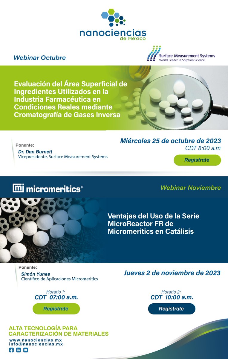 nano_mexico's tweet image. ¡#Nanociencias de México te invita a los webinars de #Micromeritics y Surface Measurement Systems que se llevarán a cabo en octubre y noviembre!
¡Regístrate!
25/10/23: surfacemeasurementsystems.com/webinar/igc-ph…
02/11/23: micromeritics.com/support/webina…
#SMS #webinar #webinargratuito