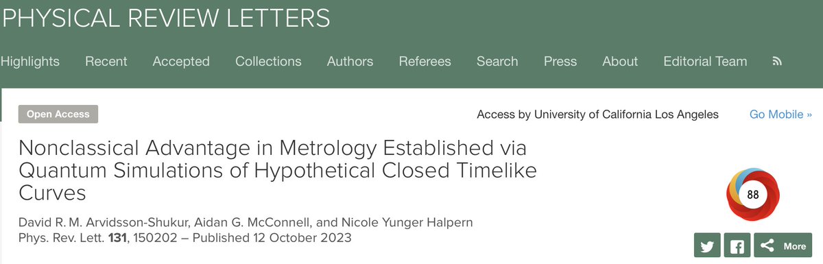 NicoleYunger Halpern (@nicoleyh11) on Twitter photo Never thought I'd publish a paper about closed timelike curves, but they turn out to clarify what entanglement can do for quantum metrology. Now out in <a href="/PhysRevLett/">Physical Review Letters</a>!
journals.aps.org/prl/abstract/1… Never thought I'd publish a paper about closed timelike curves, but they turn out to clarify what entanglement can do for quantum metrology. Now out in <a href="/PhysRevLett/">Physical Review Letters</a>!
journals.aps.org/prl/abstract/1…