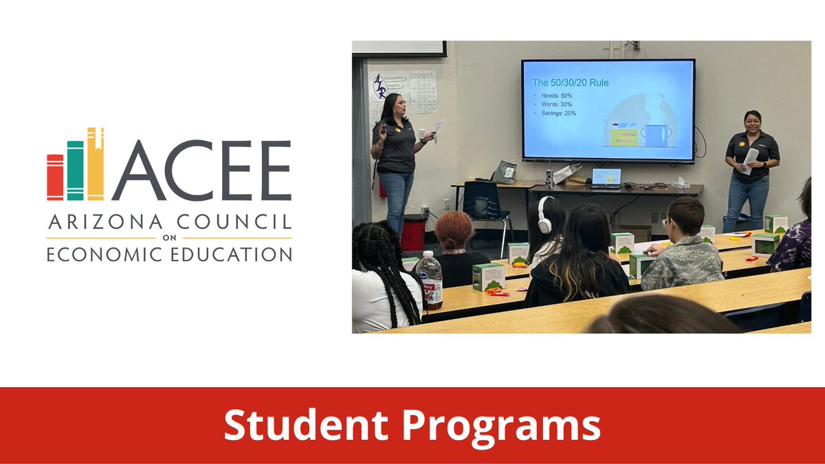 AzCouncilEconEd's tweet photo. Presenters from WaFD Bank bring real-life relevance to @DVHSSkyhawks "Budgeting 101" class by bridging  the gap between theory and practice, showing students how their education connects to the real world! 
#EconEdMonth #CommitToFinLitAZ https://t.co/ZNdyBtH9md