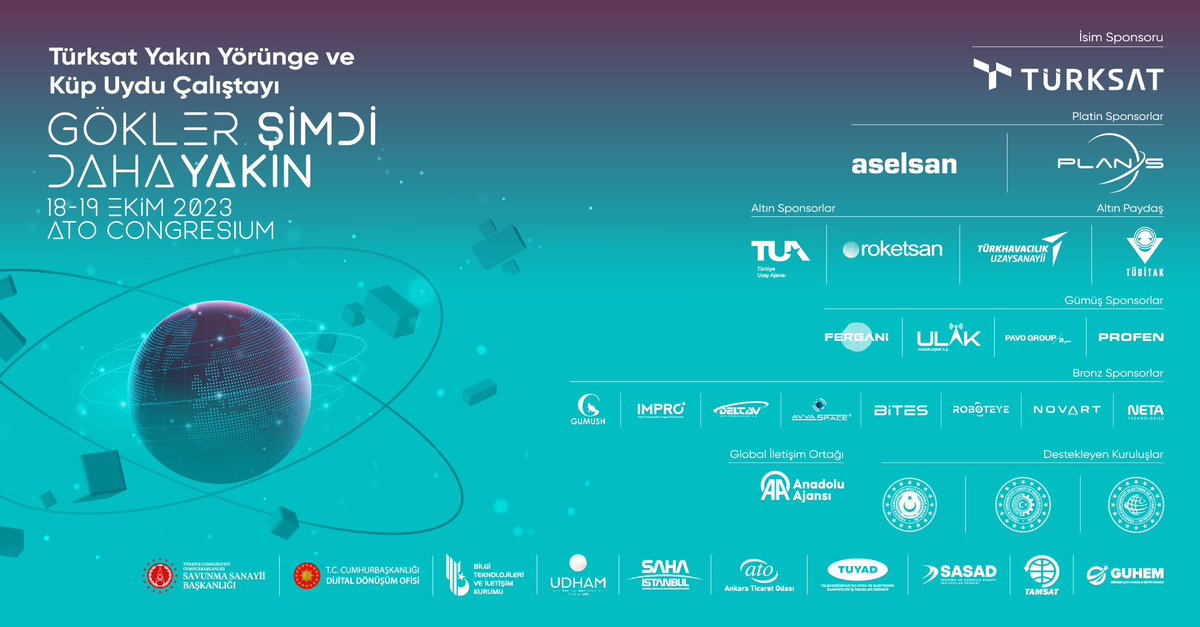 Türkiye'nin uydu ve uzay çalışmalarını yeni bir evreye taşıyacak olan #Türksat Yakın Yörünge ve Küp Uydu Çalıştayı, 18 - 19 Ekim tarihlerinde ATO Congresium Kongre Merkezi'nde savunma sanayii, havacılık ve uydu haberleşme ekosisteminde bulunan firmaların katılımıyla gerçekleşecek